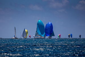 The race fleet bearing down on the leeward mark. Antigua Race Week, Antigua